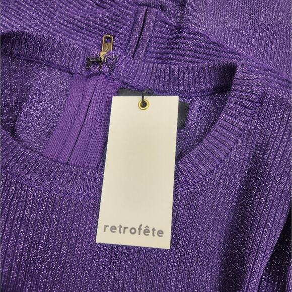 Retrofete Sonja Rib Knit Dress in Metallic Purple Size XL NWT Long Sleeve - Picture 11 of 13